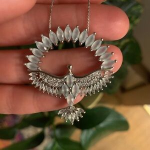 Silver pave crystal bird necklace - Phoenix - thunderbird